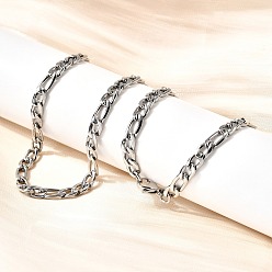 Нержавеющая Сталь Цвет 5мм 304 ожерелья из нержавеющей стали с цепочками Фигаро для женщин, вакуумное покрытие pvd, не тускнеет, цвет нержавеющей стали, 23.82 дюйм (60.5 см)