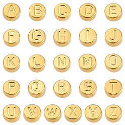 Золотой 26шт 26 стили бусины из нержавеющей стали, плоские круглые с письмом ~ г, золотые, 7 мм, отверстие : 1.6 мм, 1 шт / стиль