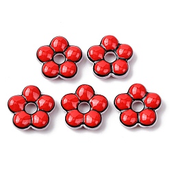 Красный Стеклянные эмалевые бусины ручной работы, цветок, окрашенная и подогревом, красные, 24x24.5x7~8 мм, отверстие : 5.8 мм