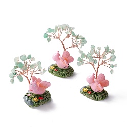 Зеленый Авантюрин Натуральные зеленые авантюриновые чипсы и украшения для пьедестала из смолы, с латунной найти, дерево, 71~74x49~53x32~34 мм