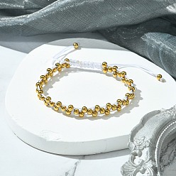 Белый Браслеты из нейлоновой нити плетеные для женщин, с 304 из нержавеющей стали бусы, белые, внутренний диаметр: 2~3 дюйм (4.95~7.55 см)