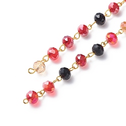 Красный Гальванические стеклянные граненые цепочки рондель ручной работы из бисера, с железными ушками, несварные, красные, 13.5x8 мм, около 3.28 футов (1 м) / прядь