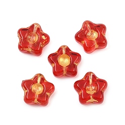 Красный Гальванопокрытие и стеклянные бусины с золотым металлическим плетением, цветок, красные, 10.5x11x5 мм, отверстие : 1 мм