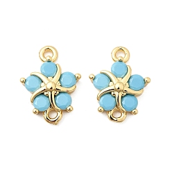 Настоящее золото 18K Подвески из латуни со стеклянным креплением, цветок ссылки, Небесно-голубой, реальный 18 k позолоченный, 13.5x10.5x3.5 мм, отверстие : 1.4 мм