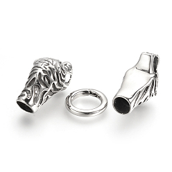 Antique Silver 304 Stainless Steel Spring Gate Rings, O Rings, with Two Cord End Caps, Tiger, Antique Silver, 74x16x22mm