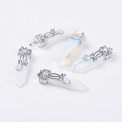 Опал Opalite большие подвески, со сплавочной фурнитурой, стрелка, платина, 56~58x16x10 мм, отверстие : 5x7 мм