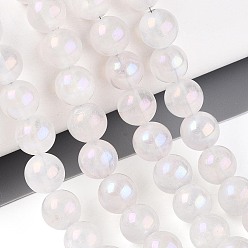 с с Покрытием AB Цветов  Гальванизировать природный кристалл кварца бусы пряди, круглые, с покрытием AB цвета, 8 мм, отверстие : 1~1.2 мм, около 48~49 шт / нитка, 14.80~15.16'' (37.6~38.5 см)