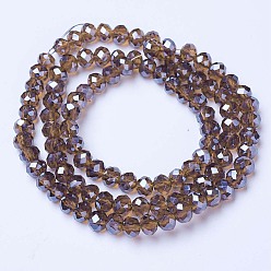 Sienna Electroplate Glass Beads Strands, Pearl Luster Plated, Faceted, Rondelle, Sienna, 3.5x3mm, Hole: 0.4mm, about 123~127pcs/strand, 13.7~14.1 inch(35~36cm)