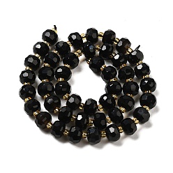Black Onyx Natural Black Onyx(Dyed & Heated) Beads Strands, with Seed Beads, Faceted Rondelle, 7~8x5~6mm, Hole: 1mm, about 45~46pcs/strand, 14.57''~14.96''(37~38cm)
