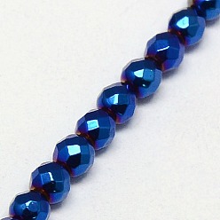 Blue Plated Electroplate Non-magnetic Synthetic Hematite Beads Strands, Faceted, Round, Grade A, Blue Plated, 3mm, Hole: 1mm, about 127pcs/strand, 16 inch