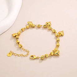 Настоящее золото 18K Винтажные пляжные женские браслеты на лодыжку в форме сердца с кисточками, реальный 18 k позолоченный, 6-3/4 дюйм (170 мм)