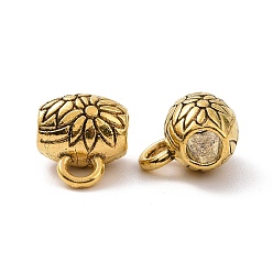 Antique Golden Tibetan Style Alloy Tube Bails, Loop Bails, Tube with Floral, Antique Golden, 10x8.5x7mm, Hole: 1.8mm, Inner Diameter: 3.3mm, 900pcs/1000g