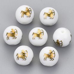 Sagittarius Electroplate Glass Beads, Round with Constellations Pattern, Golden Plated, Sagittarius, 10mm, Hole: 1.2mm
