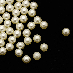 Beige No Hole ABS Plastic Imitation Pearl Round Beads, Dyed, Beige, 9mm, about 1000pcs/bag