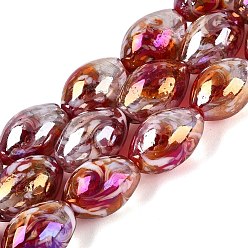 FireBrick Handmade Lampwork Beads Strands, Oval, Rainbow Color Plated, FireBrick, 15~16.5x10~11mm, Hole: 0.7~1.2mm, about 25pcs/strand, 14.96~15.16 inch(38~38.5cm)
