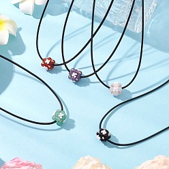 Смешанные камни Ожерелья с подвесками в виде цветка из натуральных смешанных камней и стеклянных бусин, ожерелья из черного вощеного хлопкового шнура для женщин, платина, 17.40 дюйм (44.2 см)