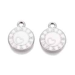 Белый Стойки обшивки сплава эмали подвески, Плоские круглые подвески в форме сердца и римских цифр., платина, белые, 13.5x11x1.5 мм, отверстие : 1.6 мм