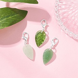 Серебро 3шт. лист ручной работы подвесные украшения лэмпворк, Сплав с застежками когтя омара, серебряные, 31.5 мм