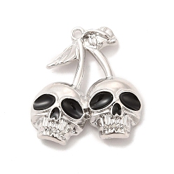 Платина Подвески из эмали и сплава, череп вишневый шарм, платина, 31x28x5 мм, отверстие : 2 мм