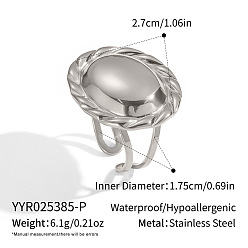 Нержавеющая Сталь Цвет 304 регулируемые открытые манжеты из нержавеющей стали для женщин, овальные, цвет нержавеющей стали, размер США 7 1/4 (17.5 мм)