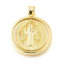 Настоящее золото 18K Латунные подвески, без кадмия и без свинца, вращающиеся подвески, плоский круглый с узором священника, реальный 18 k позолоченный, 29x25.5x3.5 мм, отверстие : 6x4 мм