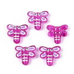 Фуксин Эмалевые бусины ручной работы в технике лэмпворк, стрекоза, фуксиново-красные, 17.2x19.2x8 мм, отверстие : 1.6 мм