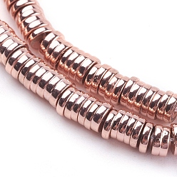 Rose Gold Plated Electroplated Non-magnetic Synthetic Hematite Beads Strand, Heishi Beads, Flat Round/Disc, Rose Gold Plated, 4.5x1mm, Hole: 1mm, about 410pcs/strand, 16.14 inch(41cm)