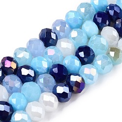 Разноцветный Стеклянные бусины с гальваническим покрытием , граненый(32 граненый), рондель, красочный, 5.5~6x5 мм, отверстие : 1 мм, около 87~89 шт / нитка, 16.93'~17.16' (43~44 см)