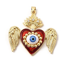 Настоящее золото 18K Латунные микро проложить кубического циркония подвески, С эмалью и смолой, долговечный, стойки покрытие, без свинца и без кадмия, сердце с оберегами от сглаза, реальный 18 k позолоченный, 38x38x9 мм, отверстие : 3.5x4.5 мм