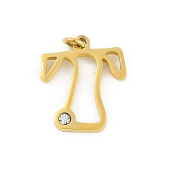 Letter T 304 подвески из нержавеющей стали, с кубического циркония, подвески-буквы с соединительными кольцами, реальный 18 k позолоченный, Письмо T, 20x17x2.1 мм, отверстие : 3 мм