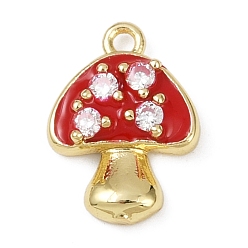 (123L) Белый крем непрозрачный блеск Латунные микро проложить кубического циркония подвески, с эмалью, гриб, без свинца и без кадмия, долговечный, стойки покрытие, реальный 18 k позолоченный, огнеупорный кирпич, 15x11x3 мм, отверстие : 1.5 мм