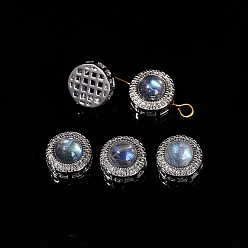 Grey Moonstone Бусины из натурального серого лунного камня, Сплав плоские круглые бусины, платина, 10x7 мм