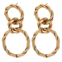 Золотой Вакуумное покрытие pvd 201 серьги-гвоздики из нержавеющей стали с закрученным кольцом, с 304 штифта из нержавеющей стали, золотые, 55x31.5 мм