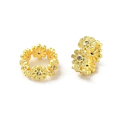 Прозрачный Стойки обшивки латунные бусины, с кубического циркония, долговечный, без свинца и без кадмия, кольца с цветком, прозрачные, 11.5x10x5 мм, отверстие : 7x8 мм