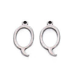 Letter Q Anlaufgeschützt 201 Charms aus Edelstahl, Laserschnitt, Edelstahl Farbe, letter.q, 14.5x8x1 mm, Bohrung: 1 mm