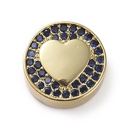 Золотой Латунные микро проложить кубического циркония бусы, плоско-круглые с сердцем, синие, золотые, 12x5 мм, отверстие : 2 мм