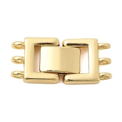 Настоящее золото 18K Латунь раз по сравнению с застежками, без кадмия и без свинца, долговечный, стойки покрытие, 3 нитей, 4-луночное, прямоугольные, реальный 18 k позолоченный, 11.5x25x4 мм, отверстие : 1.8 мм