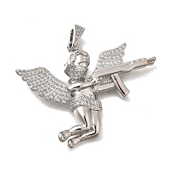 Платина Латунные микро проложить кубического циркония подвески, форма ангела, платина, 33x43.5x5.5 мм, отверстие : 6x3.5 мм