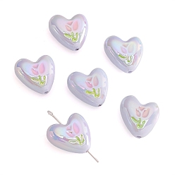 Светлый Стально-синий 2шт. УФ-покрытия акриловые бусины, сердце с тюльпаном, с эмалью, светло-стальной синий, 20x19 мм, отверстие : 2 мм