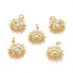 Настоящее золото 18K Латунные микро проложить кубического циркония подвески, с целью перехода в кольце, долговечный, глаз, прозрачные, реальный 18 k позолоченный, 21x19x2.5 мм, отверстие : 3.5 мм