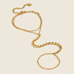 Echt 18 k vergoldet 304 Edelstahl 2-strängige Handketten-Ringarmbänder mit runder Kugel für Damen, echt 18 k vergoldet, 6.50 Zoll (16.5 cm)