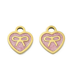 Фламинго 304 подвески из нержавеющей стали, сердце, с эмалью и блестящей пудрой, ионное покрытие (ip), реальный 18 k позолоченный, фламинго, 10x9x1.5 мм, отверстие : 1.8 мм
