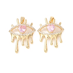 Настоящее золото 18K Латунные микро проложить кубического циркония подвески, подвески в виде глаза и сердца, реальный 18 k позолоченный, 36x19.5x6 мм, отверстие : 3x5 мм