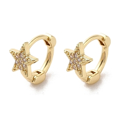 Golden Rack Plating Brass Micro Pave Cubic Zirconia Hoop Earrings, Star, Golden, 11x7.5mm