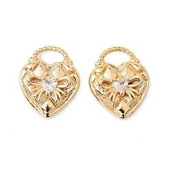 Настоящее золото 18K Латунные микро проложить кубического циркония подвески, без кадмия, без никеля и без свинца, сердце прелести, реальный 18 k позолоченный, 15x12x5.5 мм, отверстие : 4.5x3 мм