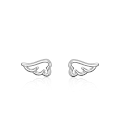 Platinum Anti-Tarnish Rhodium Plated 925 Sterling Silver Wing Stud Earrings for Women, Platinum, 3.6x6.6mm