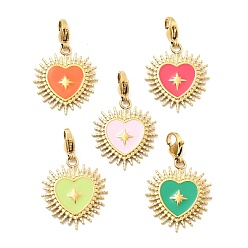 (52) Непрозрачная лаванда 304 подвеска из эмали из нержавеющей стали, с карабин-лобстерами , ионное покрытие (ip), реальный 14 k позолоченный, Сердце звездочкой, разноцветные, 33 мм