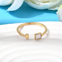 Квадрат 304 Кольца-манжеты из нержавеющей стали и натуральной раковины для женщин, реальный 18 k позолоченный, ионное покрытие (ip), долговечный, кремово-белые, квадратный, размер США 7 1/4 (17.5 мм)