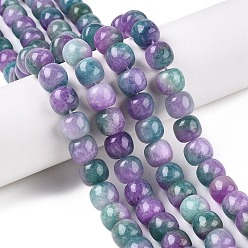 Небесно-голубой Окрашенные природные белый нефрит бисер пряди, два тона, бочкообразные бусины, голубой, 10x8.5~9 мм, отверстие : 1 мм, около 43~45 шт / нитка, 14.76~15.6'' (37.5~39 см)