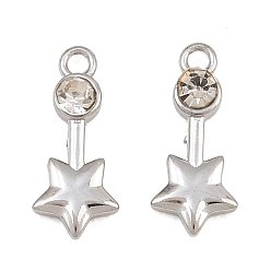 Color de Acero Inoxidable 304 encantos de acero inoxidable, con diamantes de imitación de cristal, encantos estrella, color acero inoxidable, 12x5x2 mm, agujero: 1.2 mm